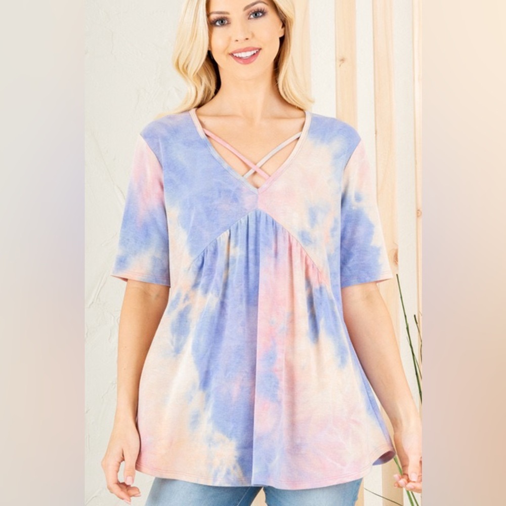 HEIMISH USA Tie-Dye Short Sleeve Top - Blue and Pink